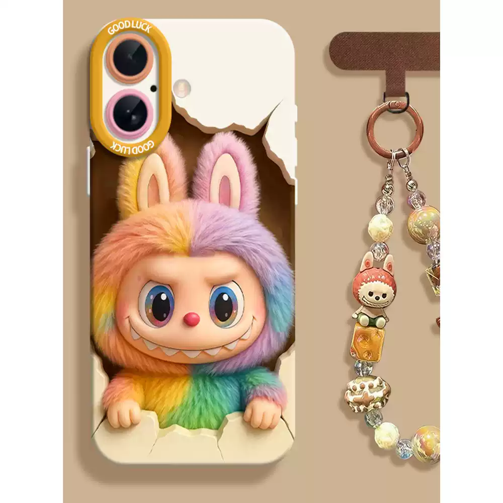 Compatible with Apple iPhone 17 Pro Max (New Model) / 16 / 15 Pro Max / 13 Pro / 12 / 12 Pro Max — Cute "Labubu" Design, Full-Coverage Silicone Case with Lanyard Chain. Fresh & Stylish Look. Shockproof Protection. Suitable for Men and Women.