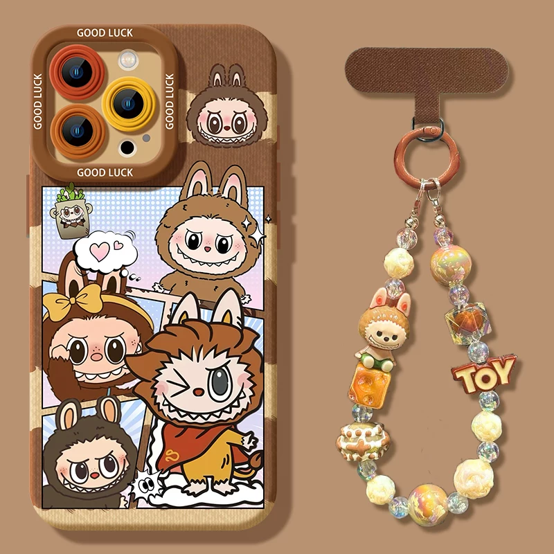 Compatible with Apple iPhone 17 Pro Max (New Model) / 16 / 15 Pro Max / 13 Pro / 12 / 12 Pro Max — Cute "Labubu" Design, Full-Coverage Silicone Case with Lanyard Chain. Fresh & Stylish Look. Shockproof Protection. Suitable for Men and Women.