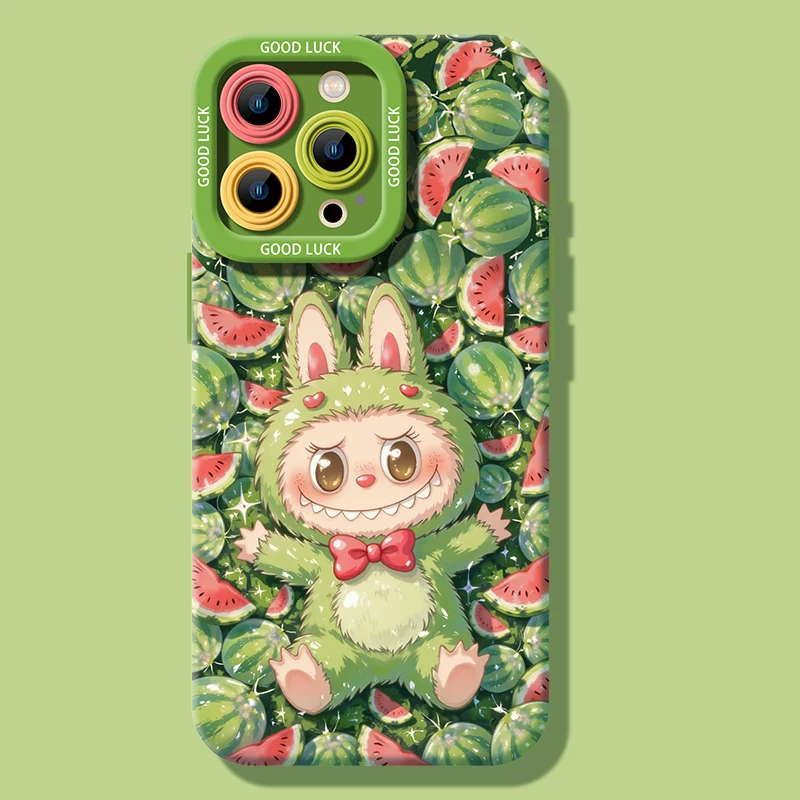 Compatible with Apple iPhone 17 Pro Max (New Model) / 16 / 15 Pro Max / 13 Pro / 12 / 12 Pro Max — Cute "Labubu" Design, Full-Coverage Silicone Case with Lanyard Chain. Fresh & Stylish Look. Shockproof Protection. Suitable for Men and Women.